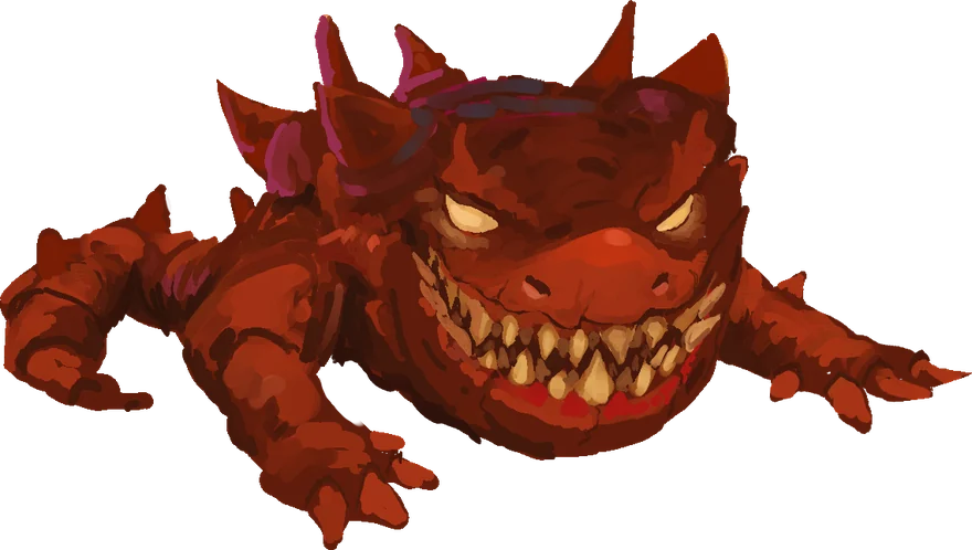 The Card Eater, a grinning red beast with card-shaped teeth