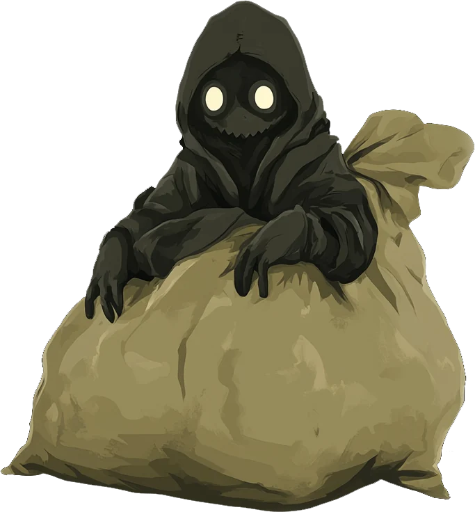 The Greedy Imp, a hooded creature perched on a bulging sack